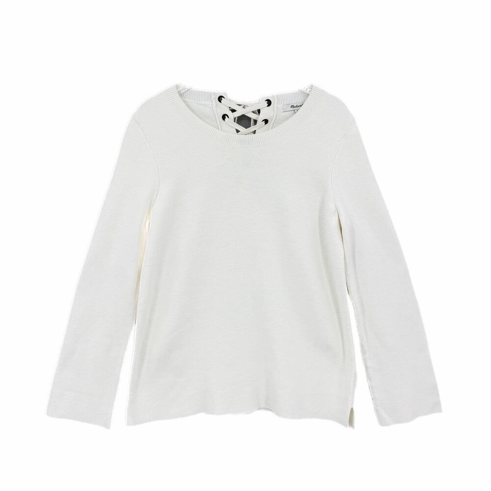 Madewell 100% Cotton White Laced Back Knit Casual Comfort Cute Pullover Sweater - Picture 8 of 12